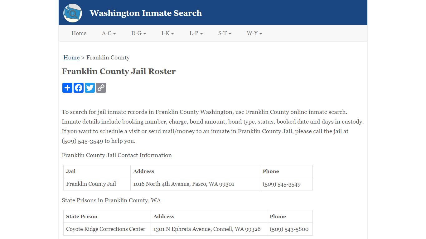 Franklin County Jail Roster - inmatesearchwa.org