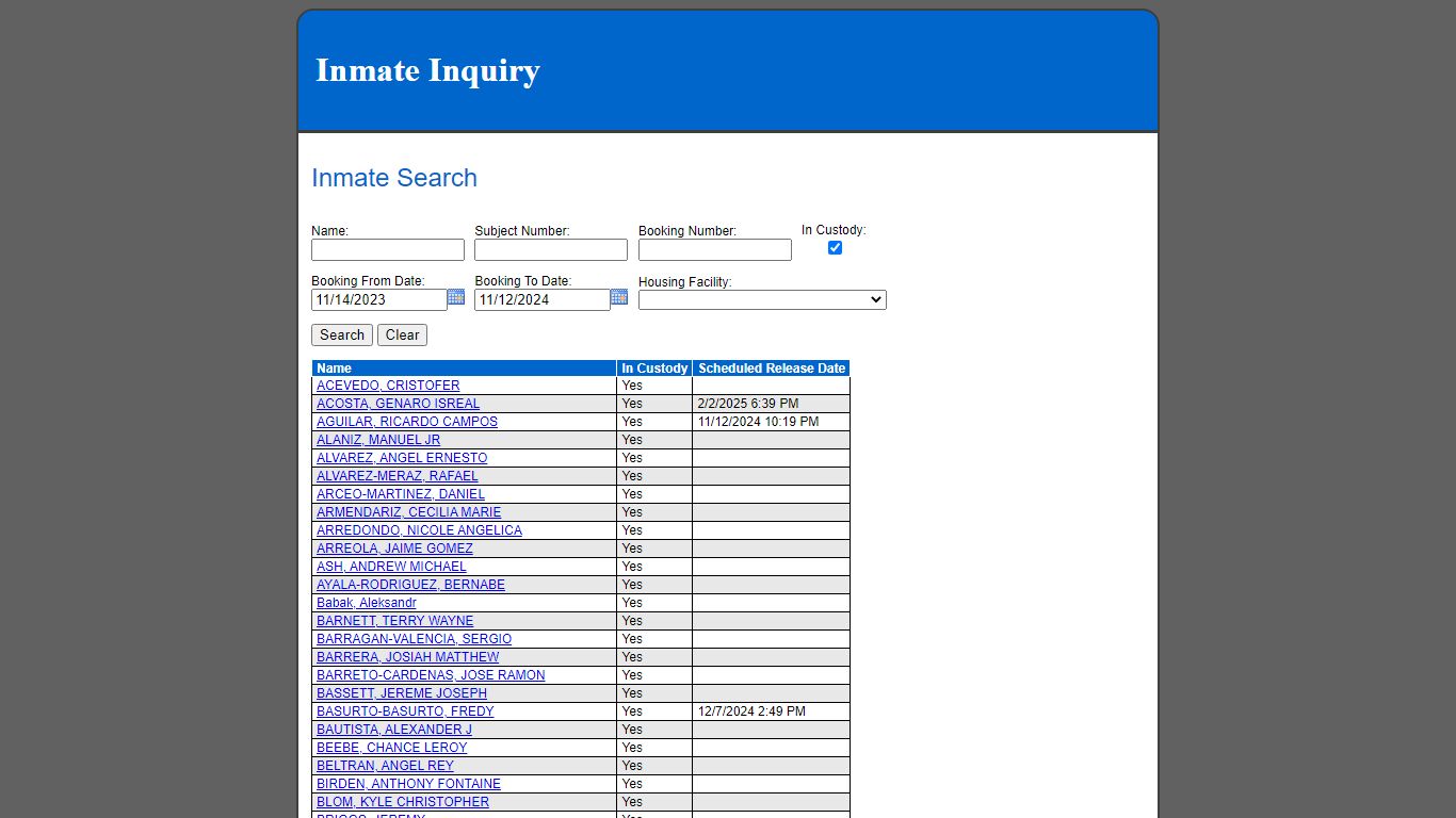 Inmate Search